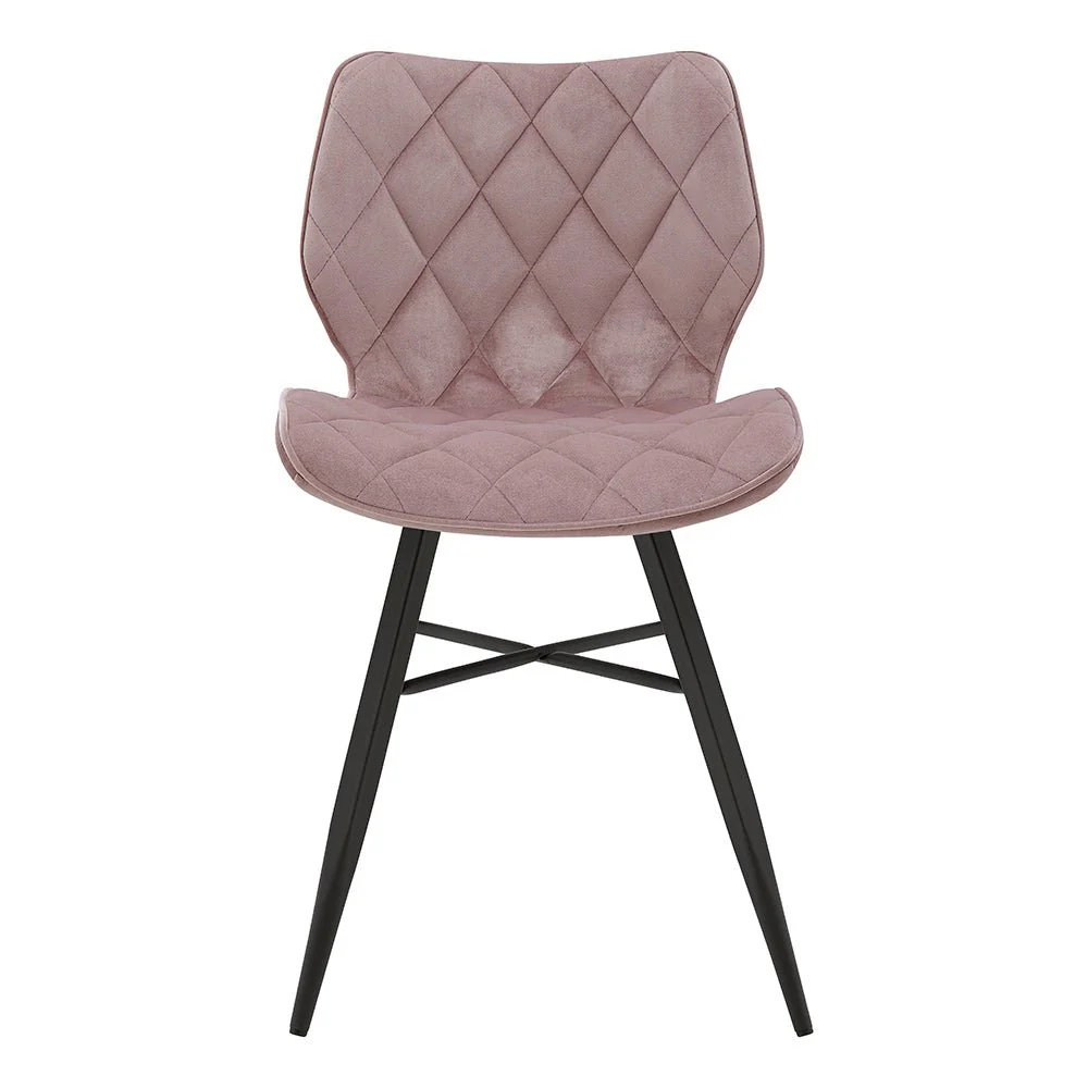 Set of 2 Ampney Velvet Diamond Stitch Dining Chairs with Metal Legs (Dusty Pink Velvet) - Image 5