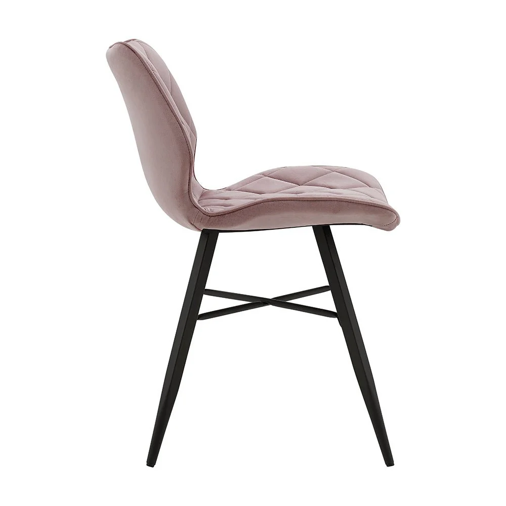 Set of 2 Ampney Velvet Diamond Stitch Dining Chairs with Metal Legs (Dusty Pink Velvet) - Image 7