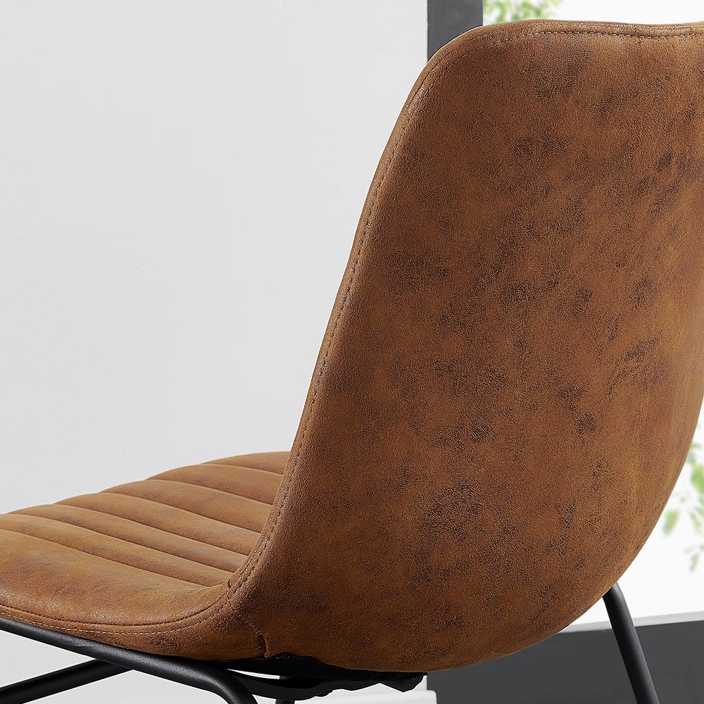 Sutton Set of 2 Vegan Leather Fluted Dining Chairs with Metal Frame (Cognac Brown) - Image 3