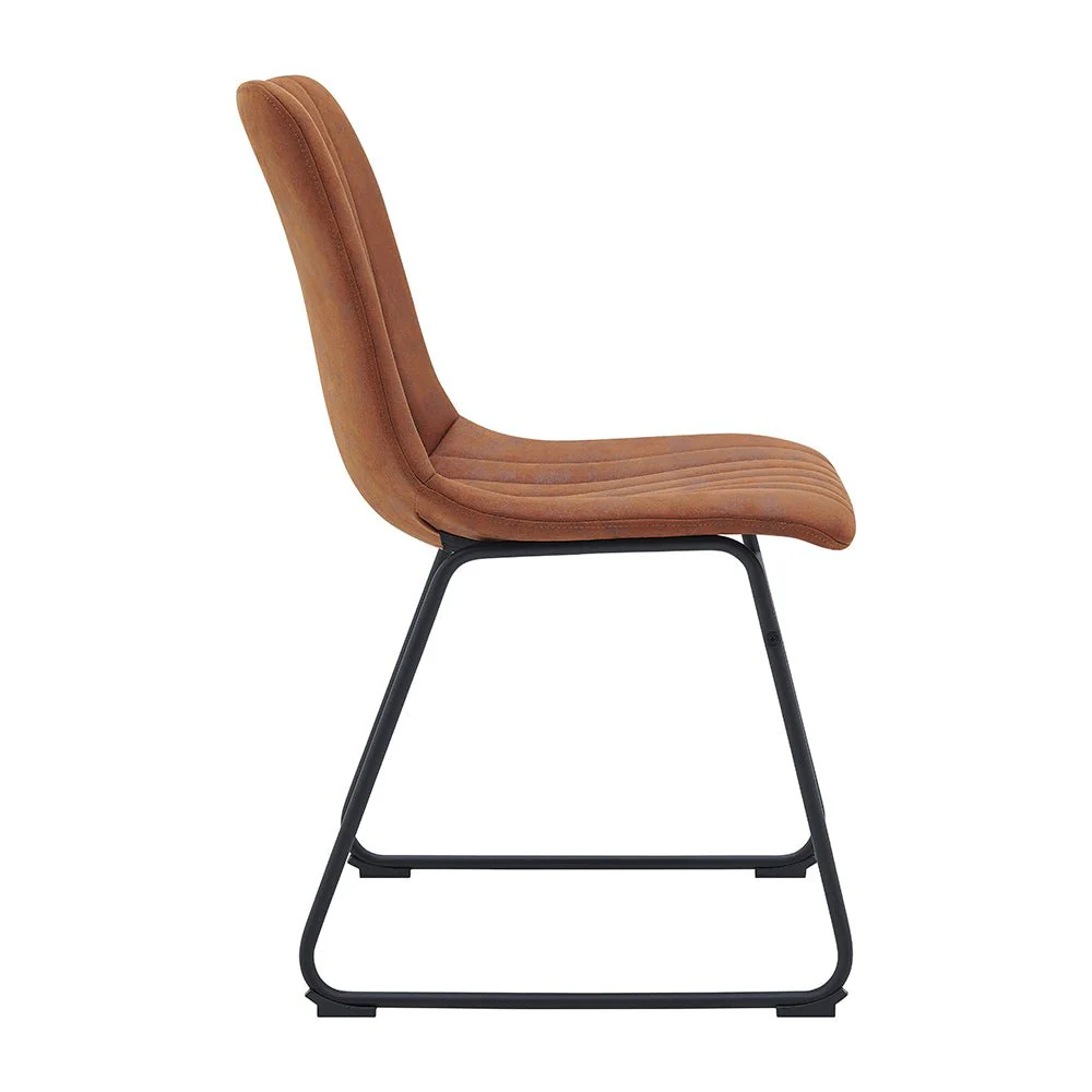 Sutton Set of 2 Vegan Leather Fluted Dining Chairs with Metal Frame (Cognac Brown) - Image 7