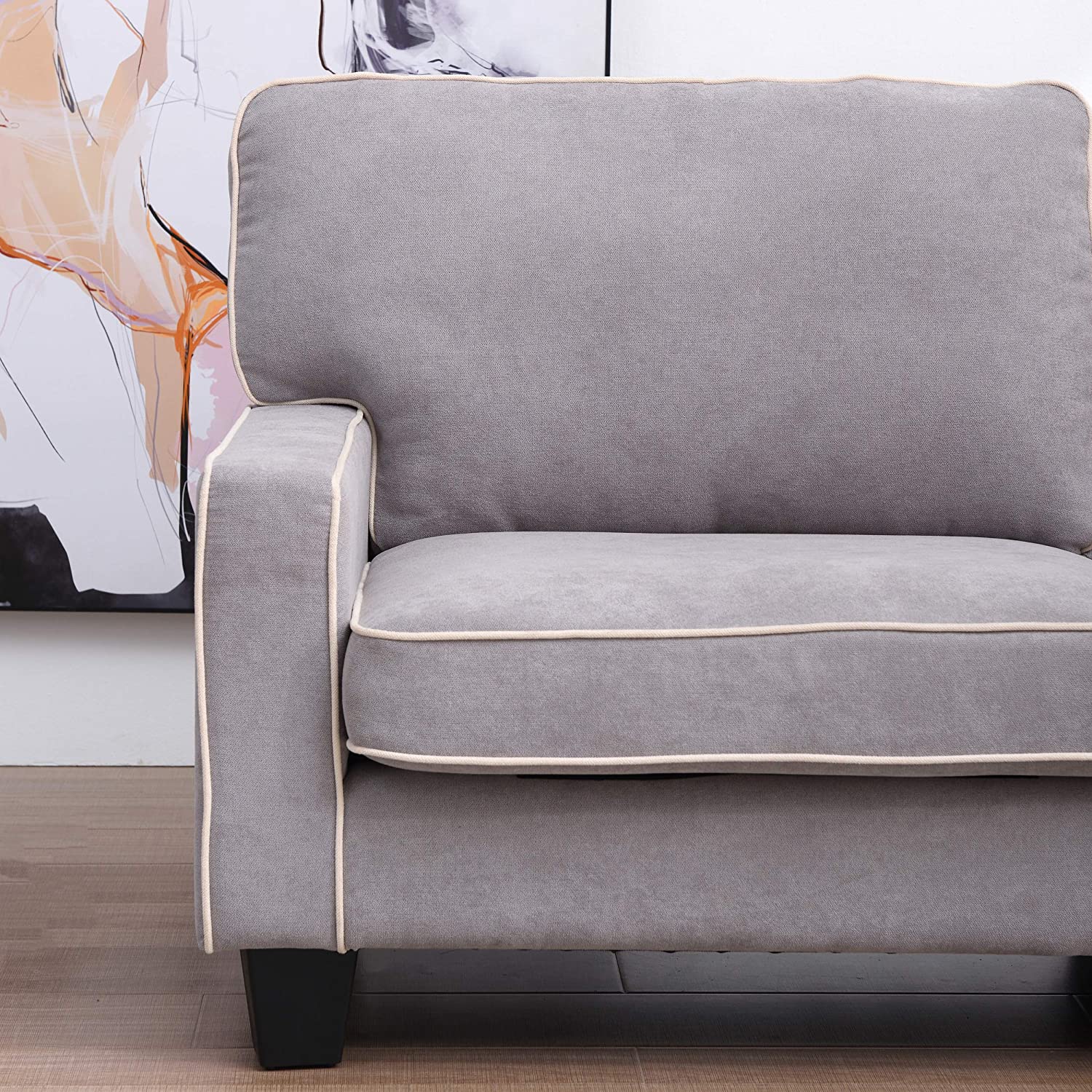 Sherbrook 3 Seater Fabric Sofa with Contrasting Trim in Light Grey Fabric - Image 6