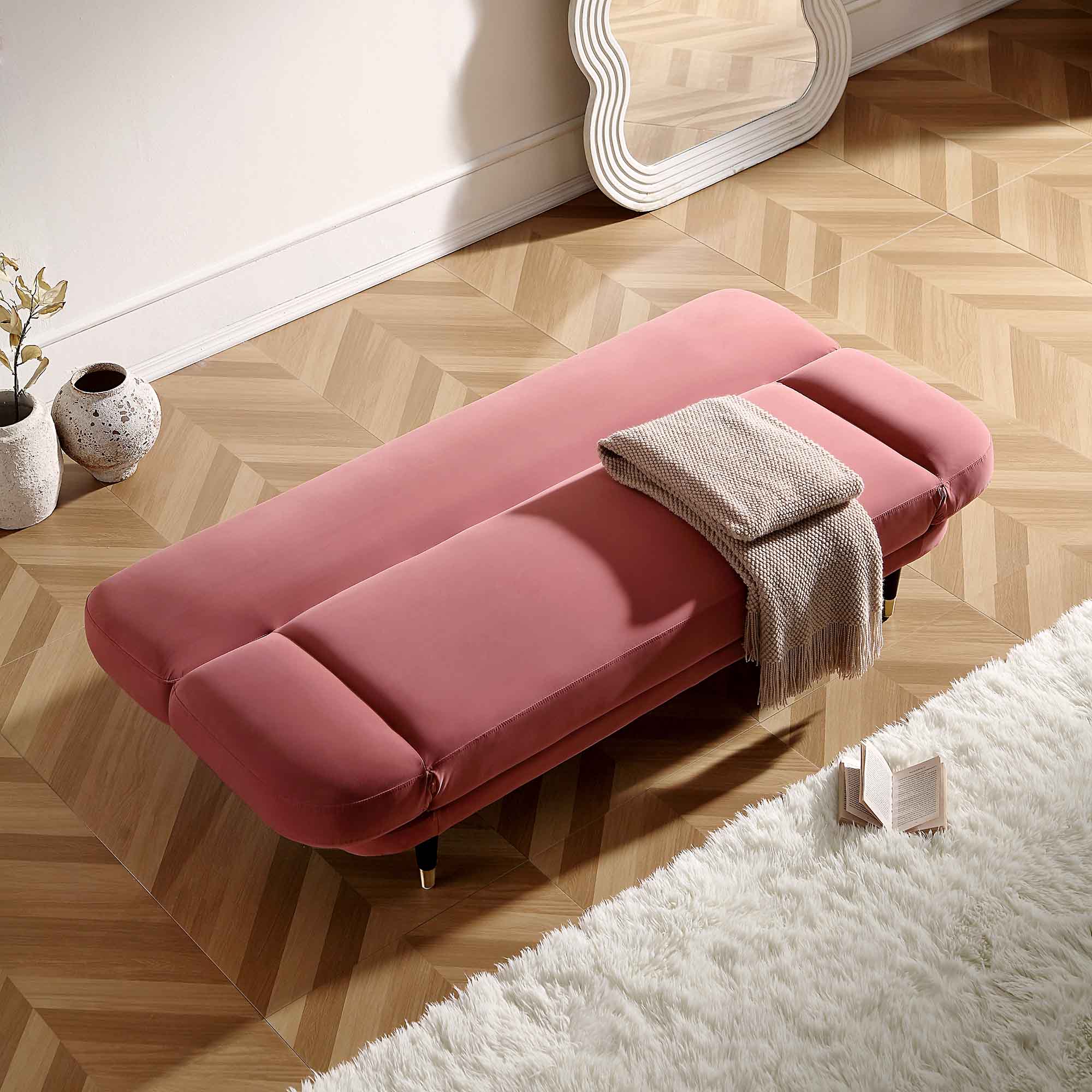 Solna 2-Seater Sofa Bed, Dusty Rose Velvet - Image 3