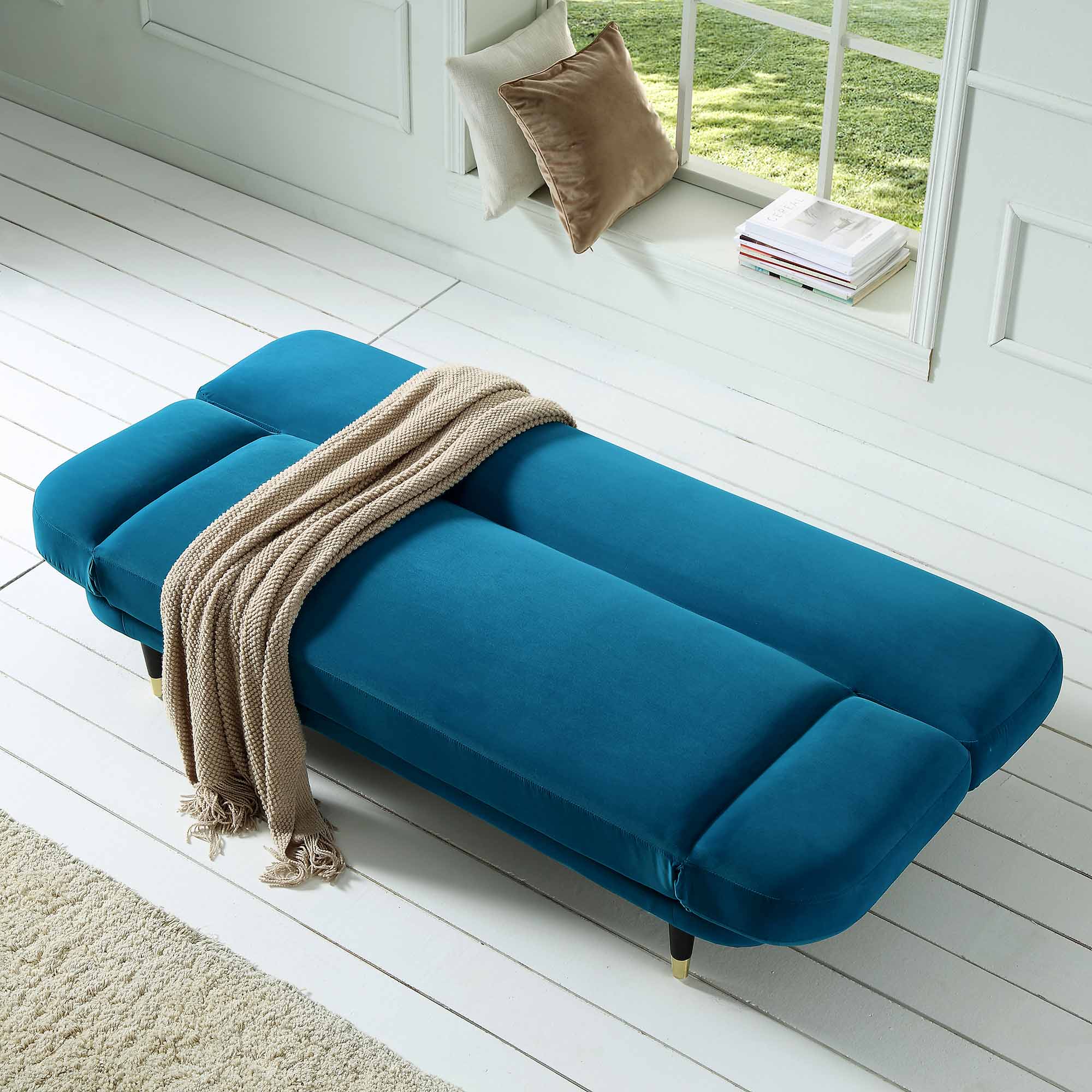 Solna 2-Seater Sofa Bed, Teal Velvet - Image 3