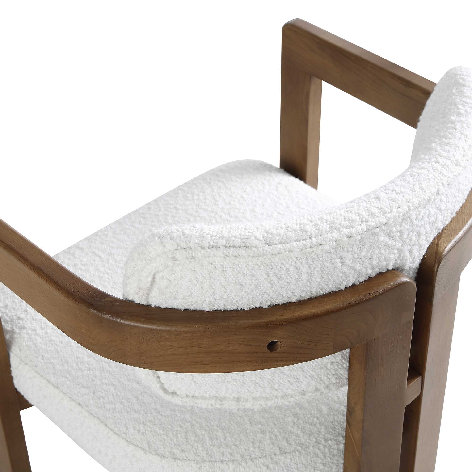 Stanford Curved Oak Frame Upholstered Chair, White Boucle Light Walnut Frame - Image 14