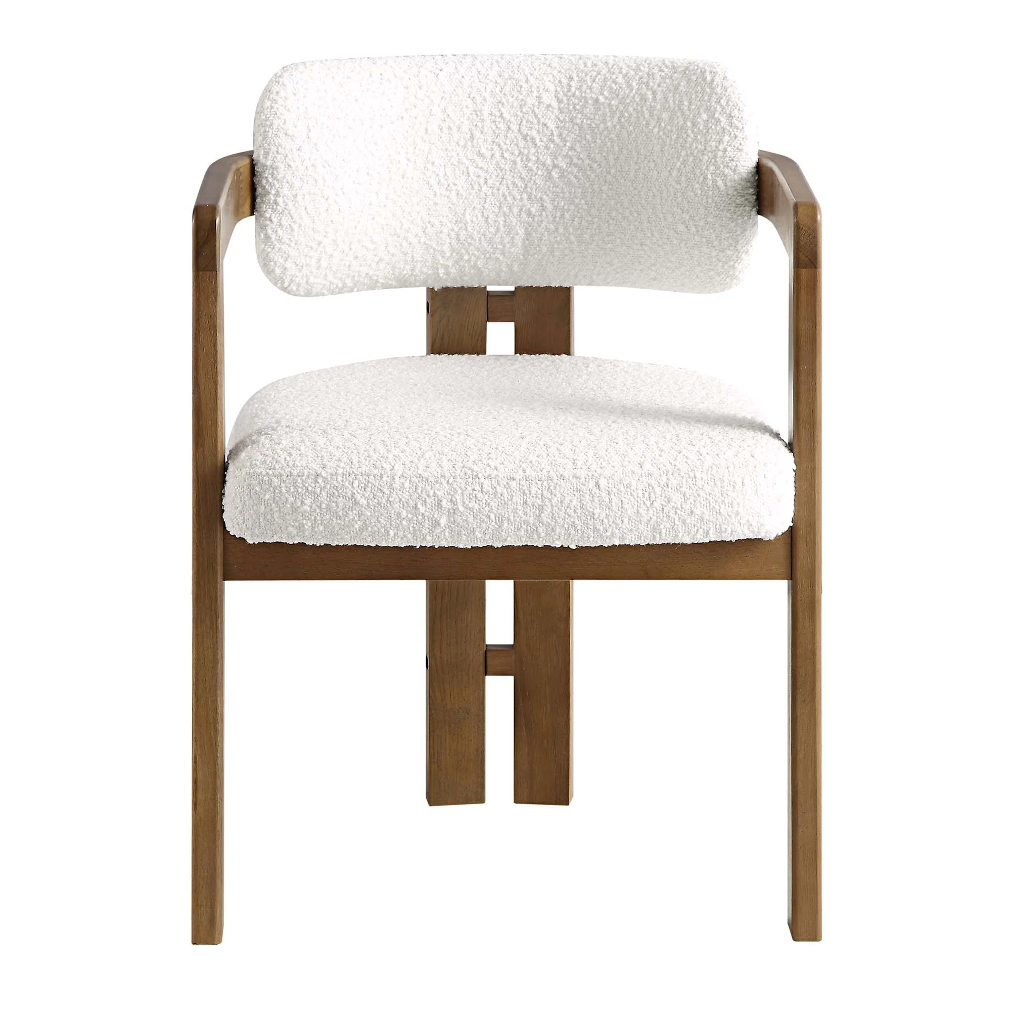 Stanford Curved Oak Frame Upholstered Chair, White Boucle Light Walnut Frame - Image 5