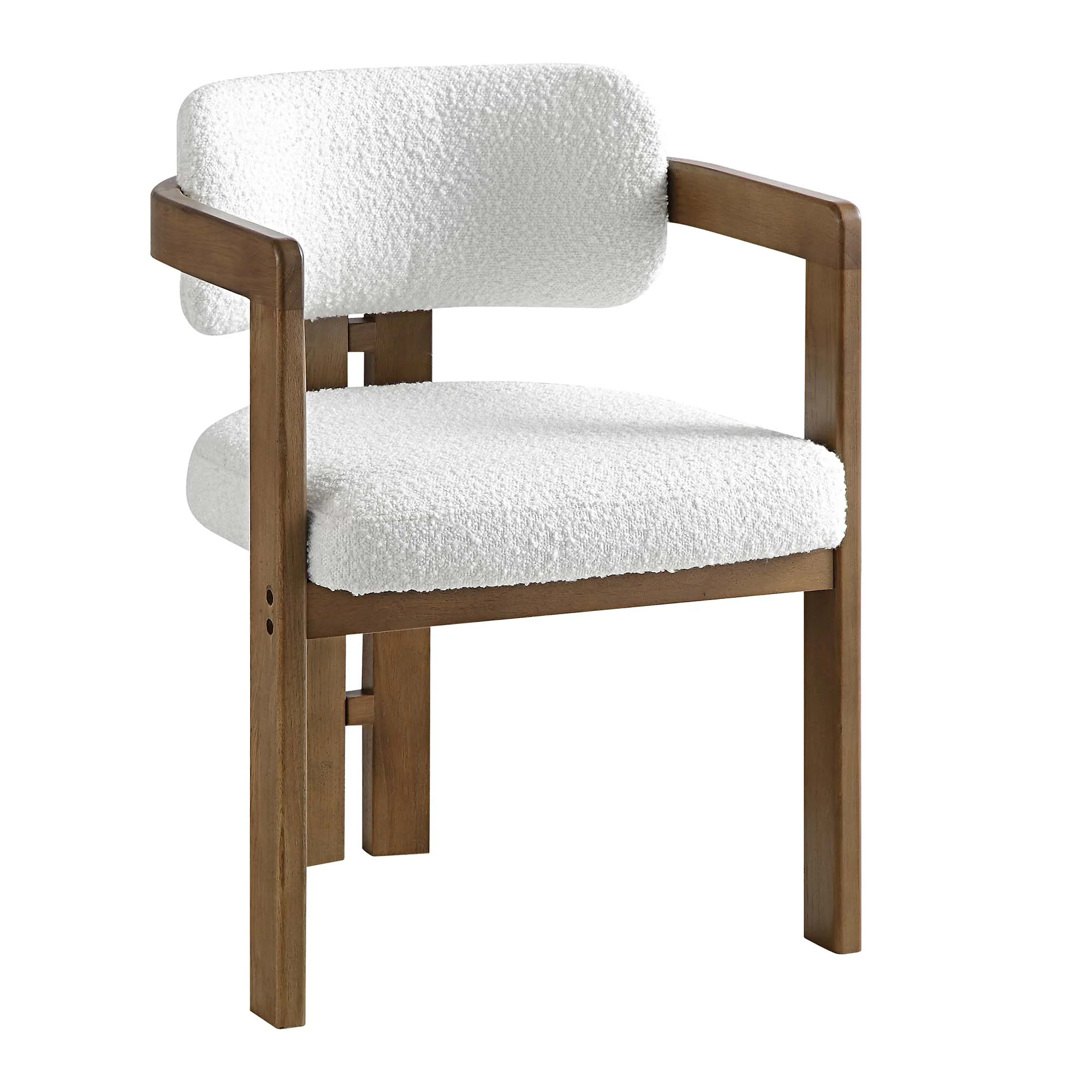 Stanford Curved Oak Frame Upholstered Chair, White Boucle Light Walnut Frame - Image 6