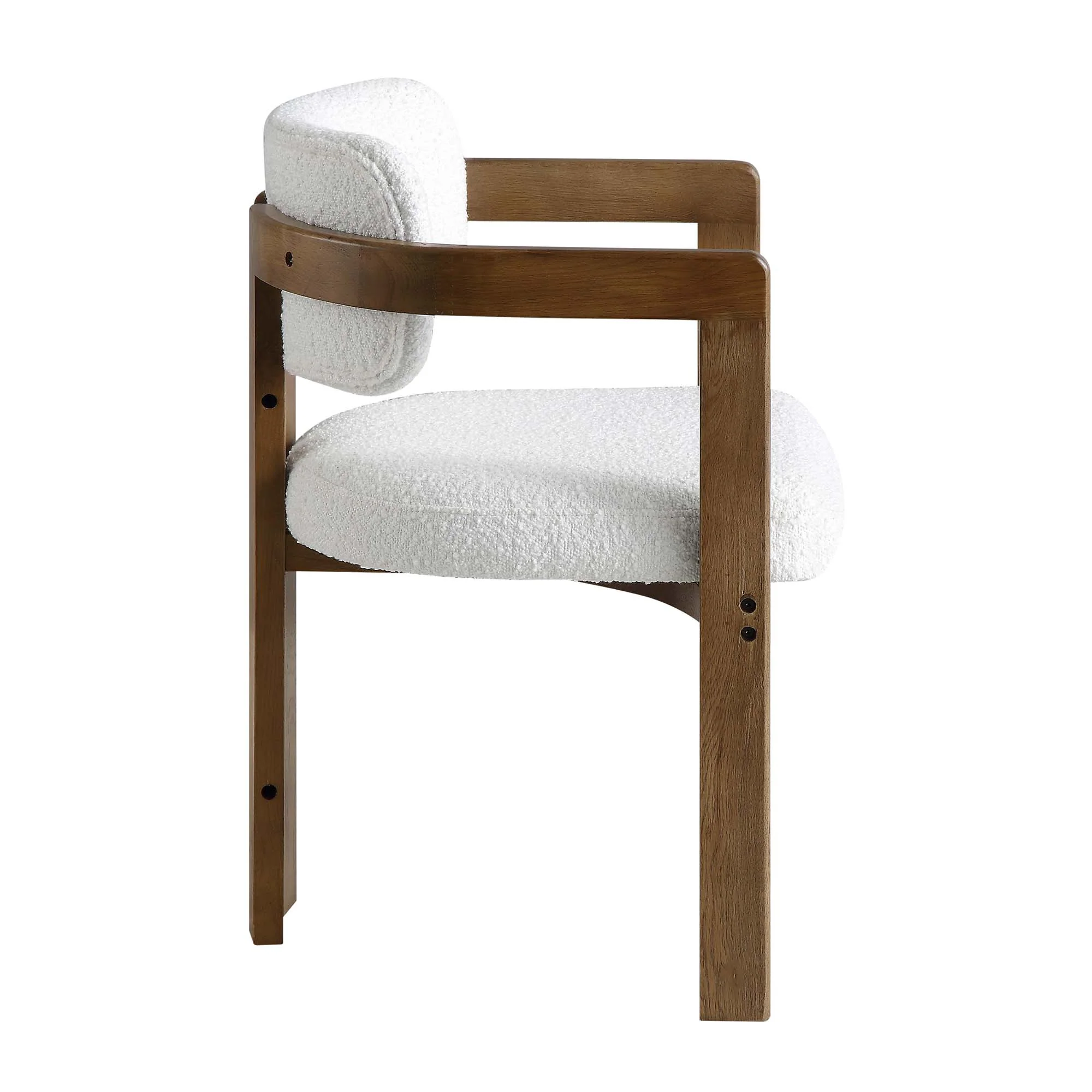 Stanford Curved Oak Frame Upholstered Chair, White Boucle Light Walnut Frame - Image 8