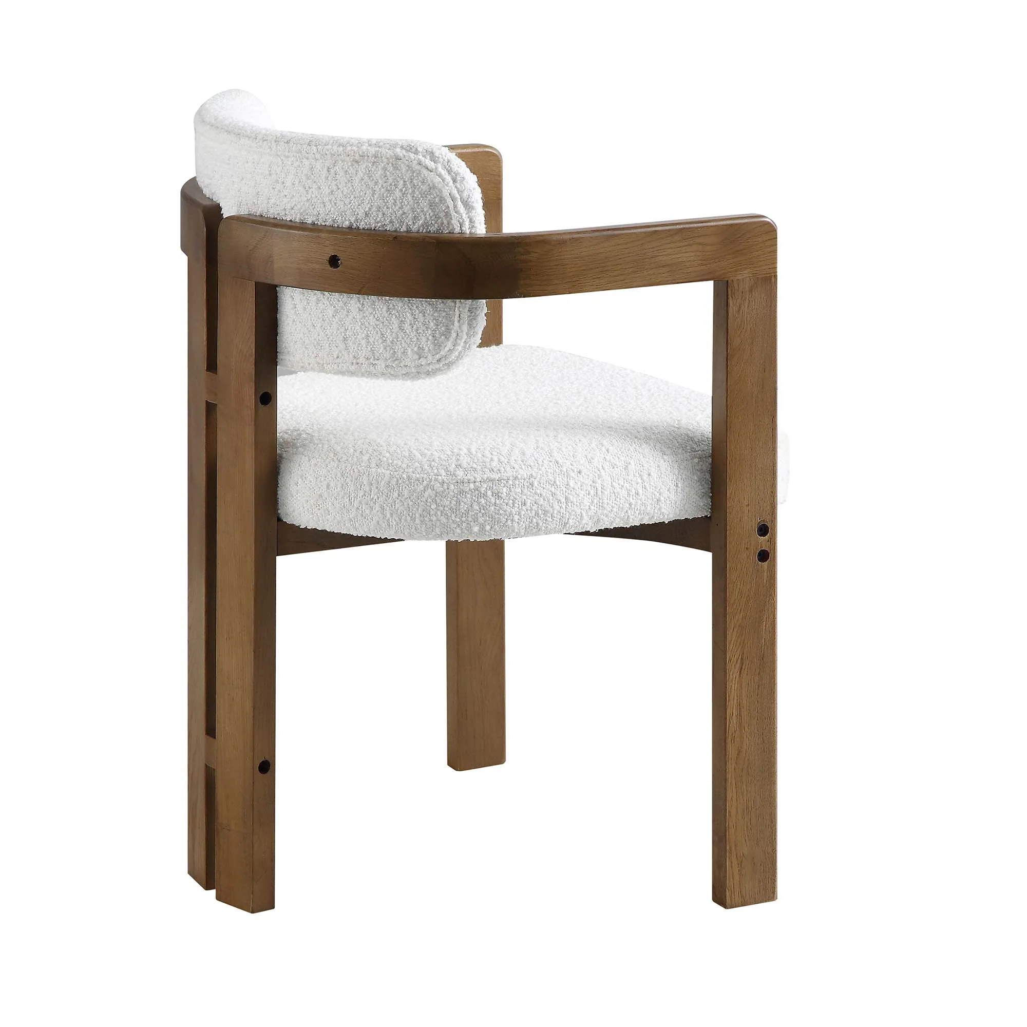 Stanford Curved Oak Frame Upholstered Chair, White Boucle Light Walnut Frame - Image 9