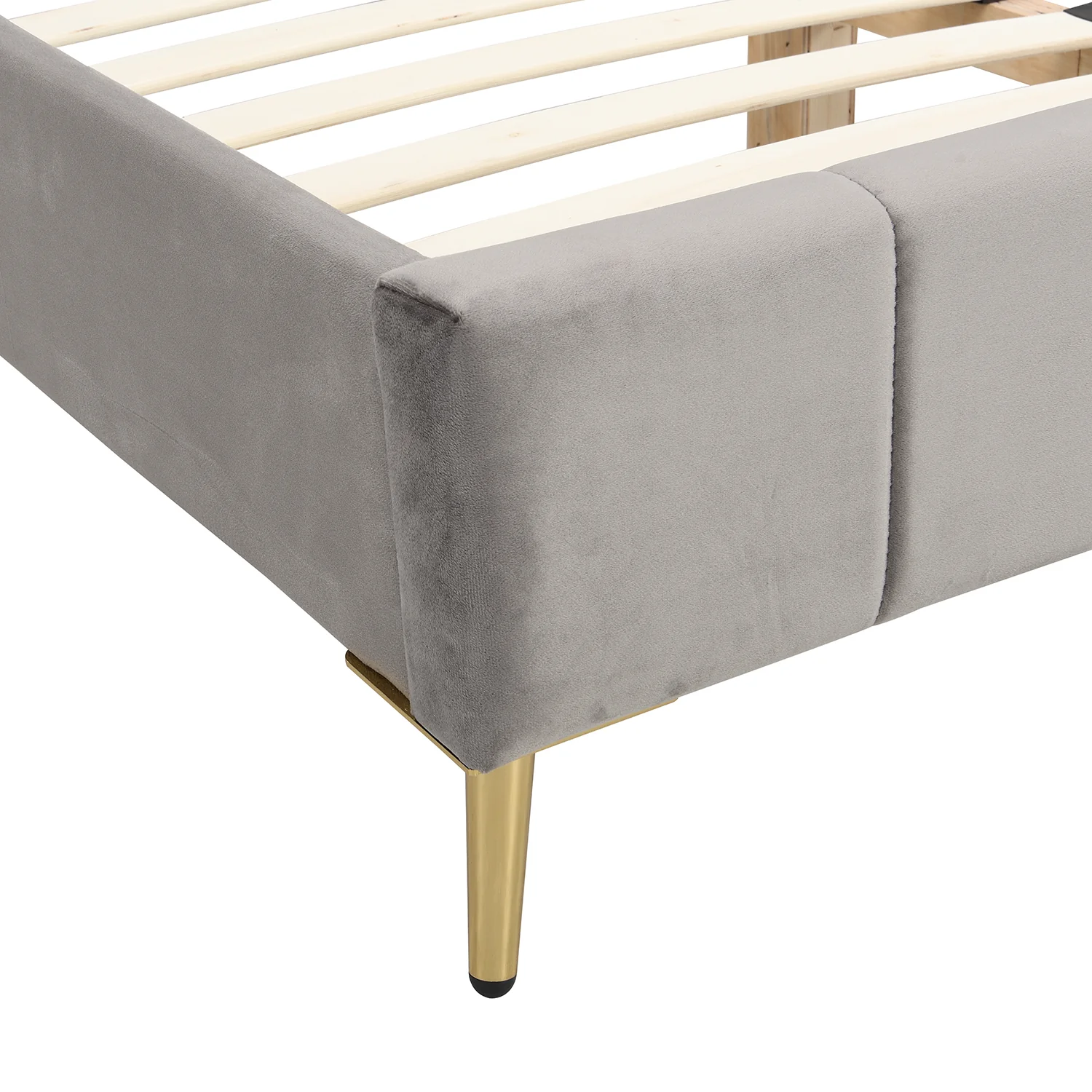 Sylvie Velvet Upholstered Bed Frame with Golden Chrome Legs (Grey) - Image 10