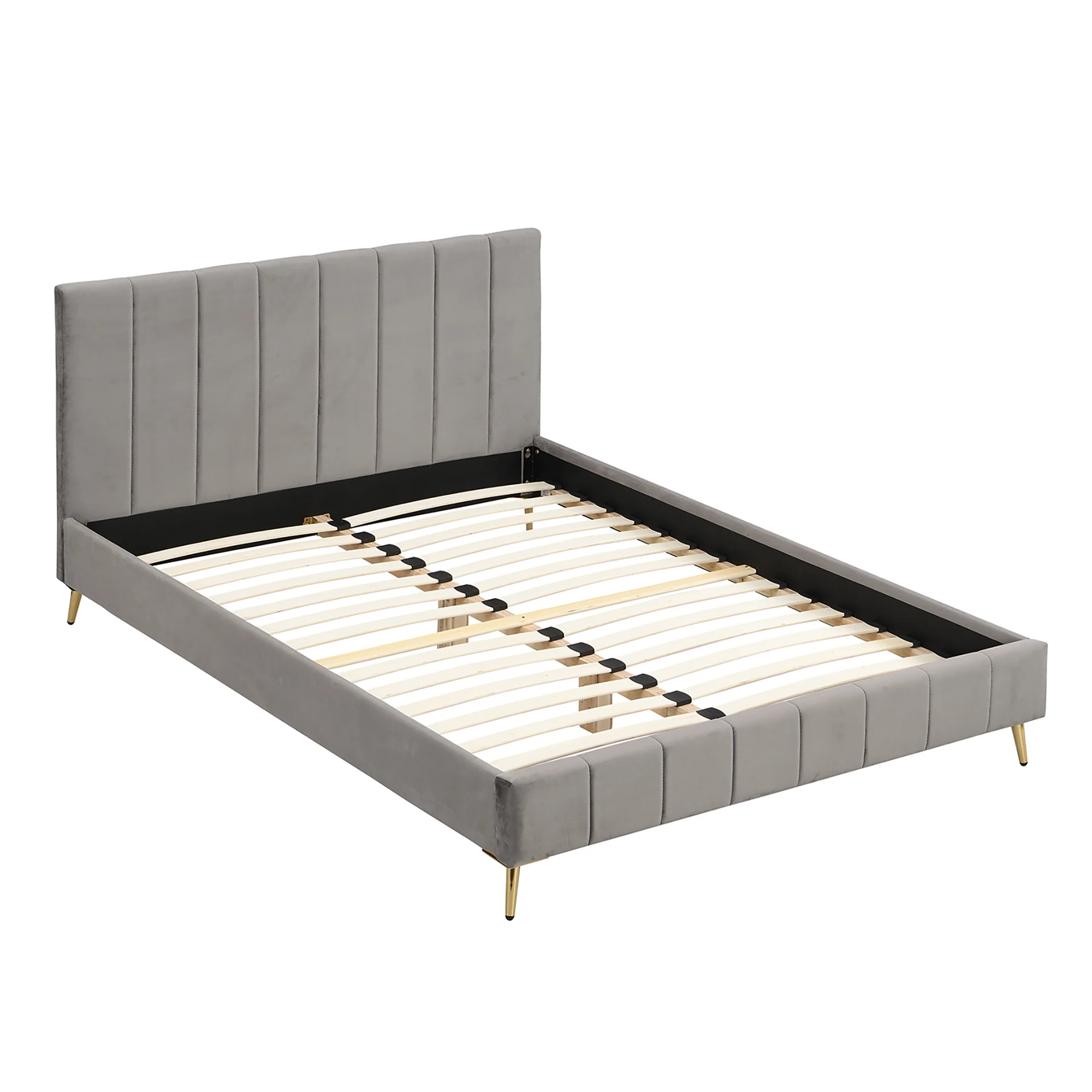 Sylvie Velvet Upholstered Bed Frame with Golden Chrome Legs (Grey) - Image 3