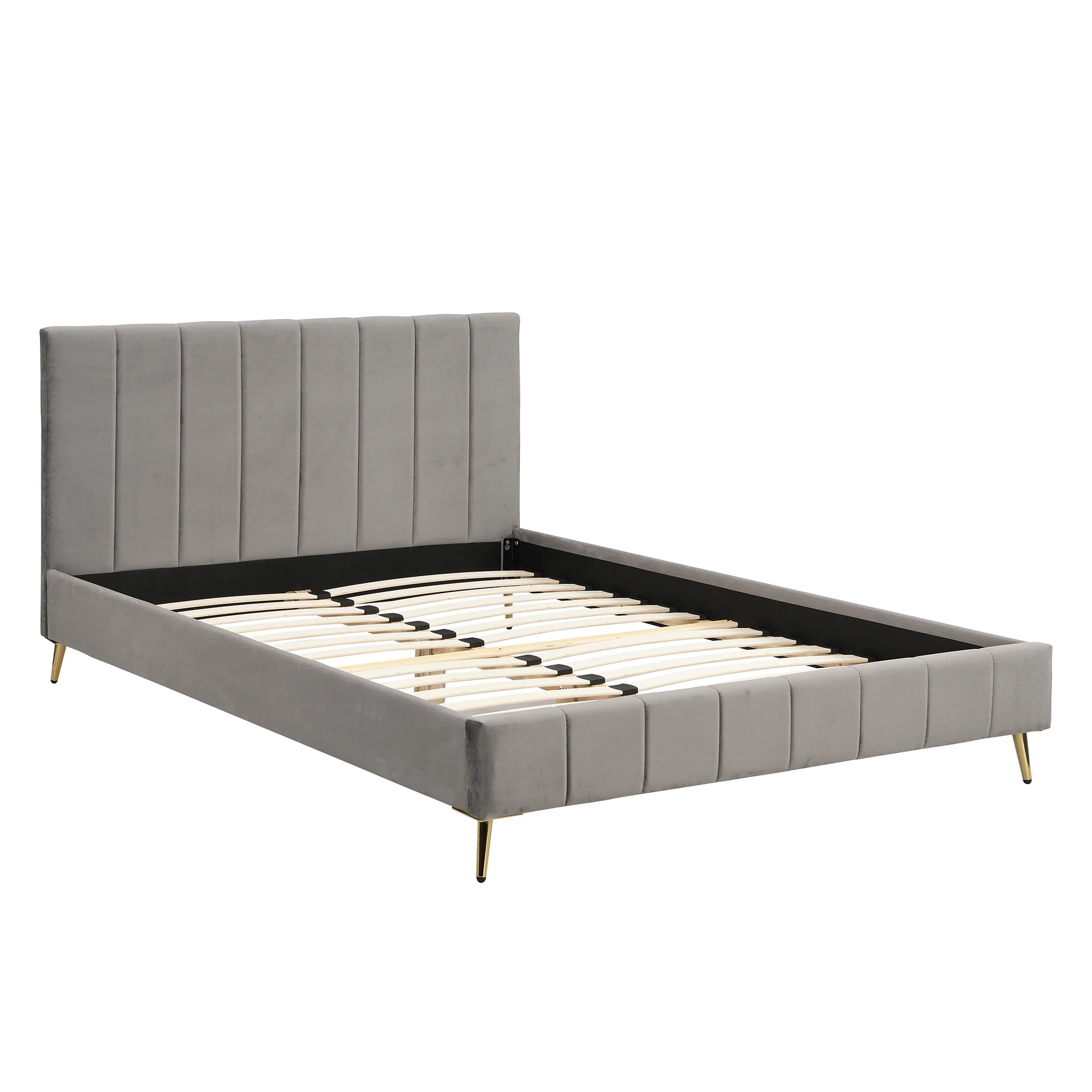 Sylvie Velvet Upholstered Bed Frame with Golden Chrome Legs (Grey) - Image 4