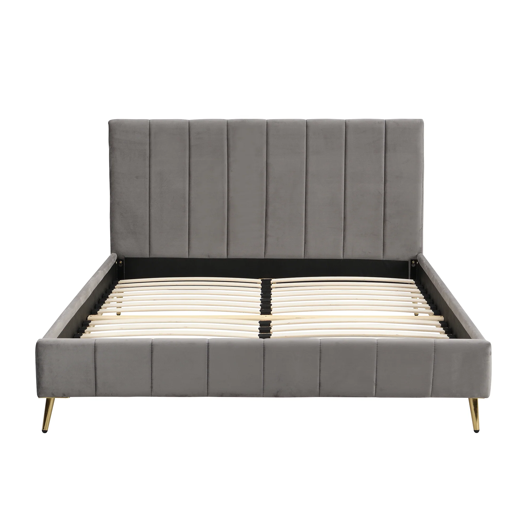 Sylvie Velvet Upholstered Bed Frame with Golden Chrome Legs (Grey) - Image 6