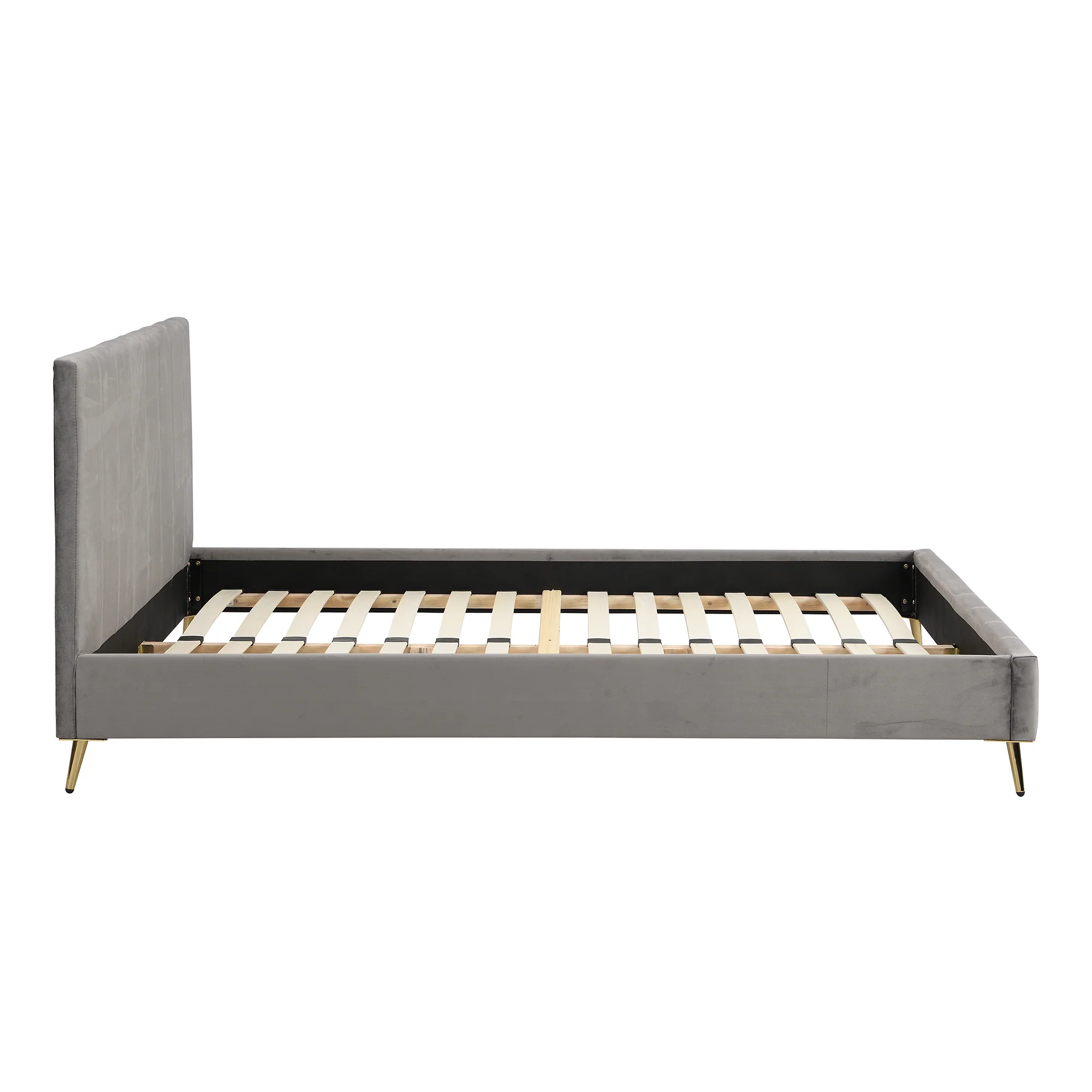 Sylvie Velvet Upholstered Bed Frame with Golden Chrome Legs (Grey) - Image 7