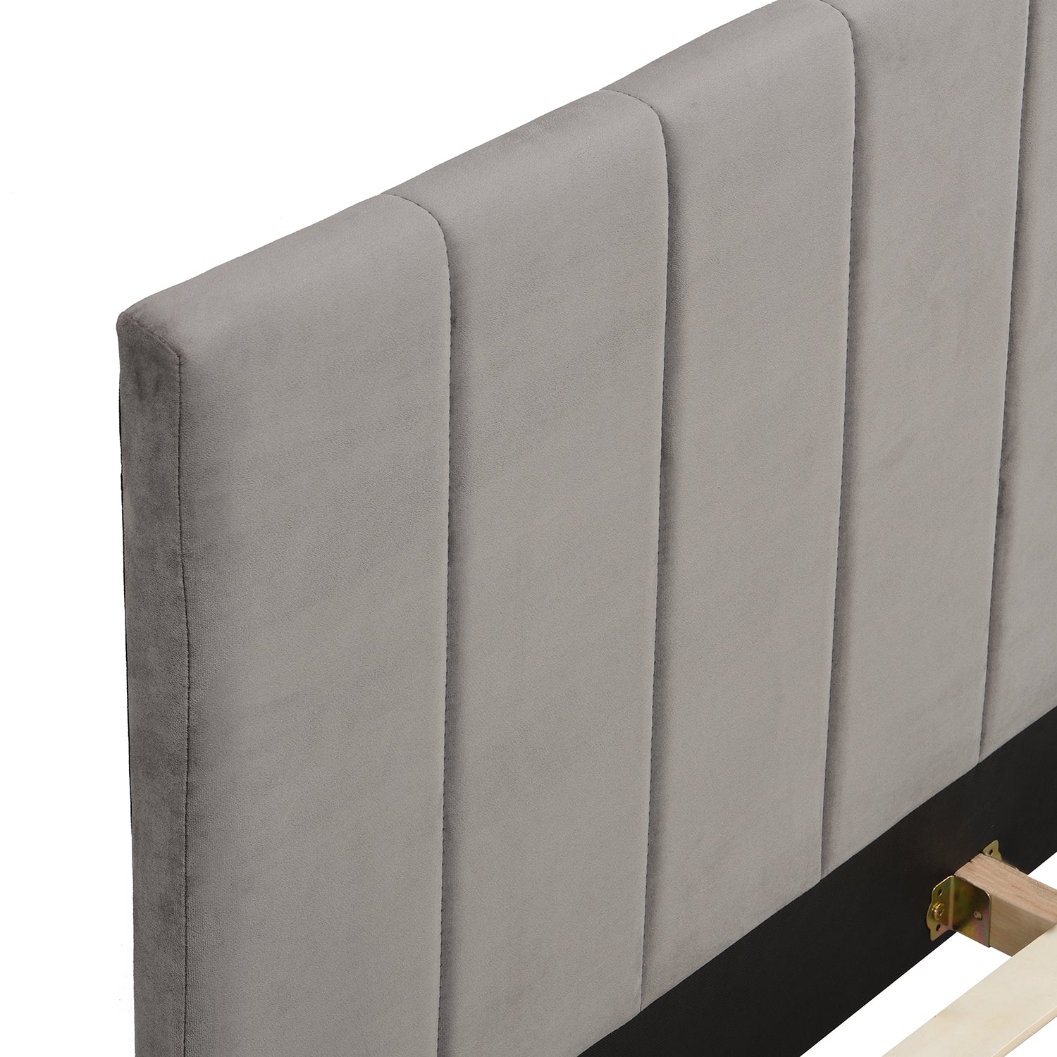 Sylvie Velvet Upholstered Bed Frame with Golden Chrome Legs (Grey) - Image 8