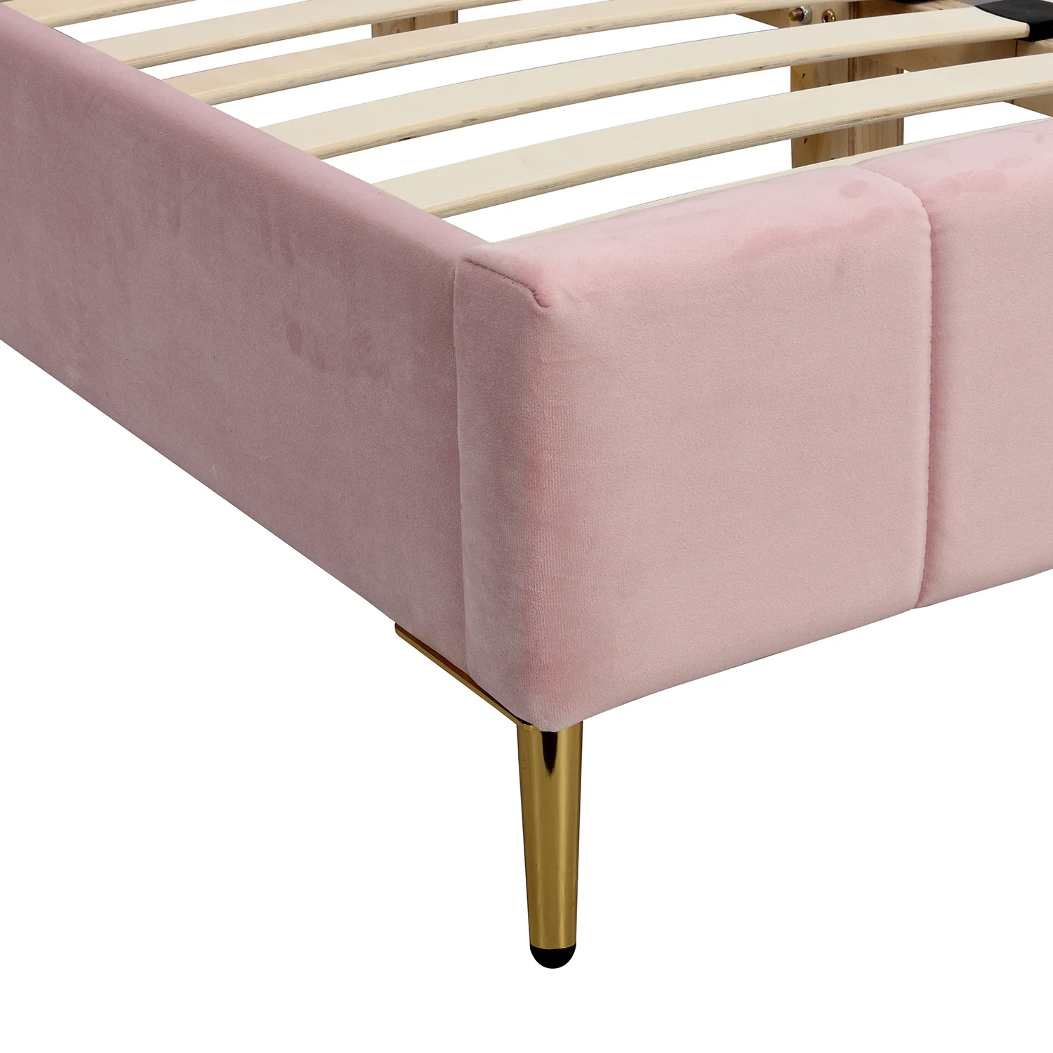 Sylvie Velvet Upholstered Bed Frame with Golden Chrome Legs, Pink Velvet - Image 10