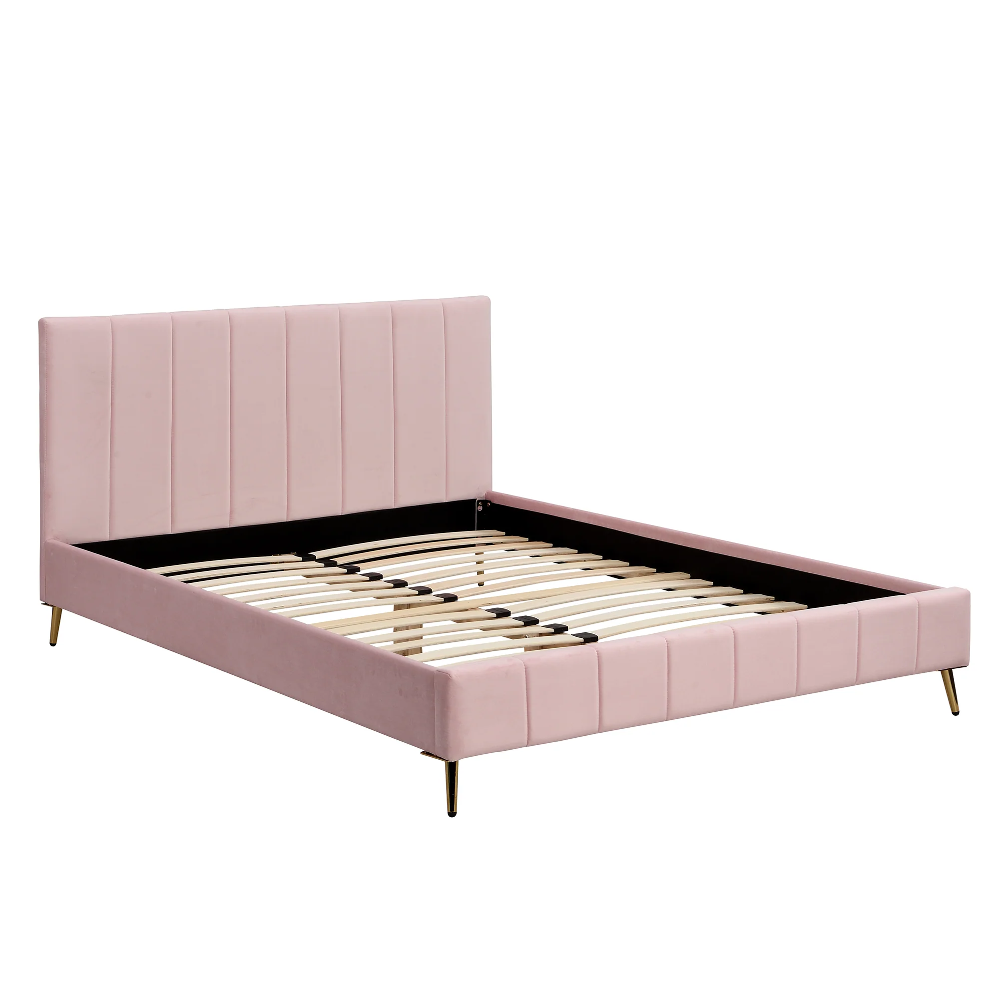 Sylvie Velvet Upholstered Bed Frame with Golden Chrome Legs, Pink Velvet - Image 4