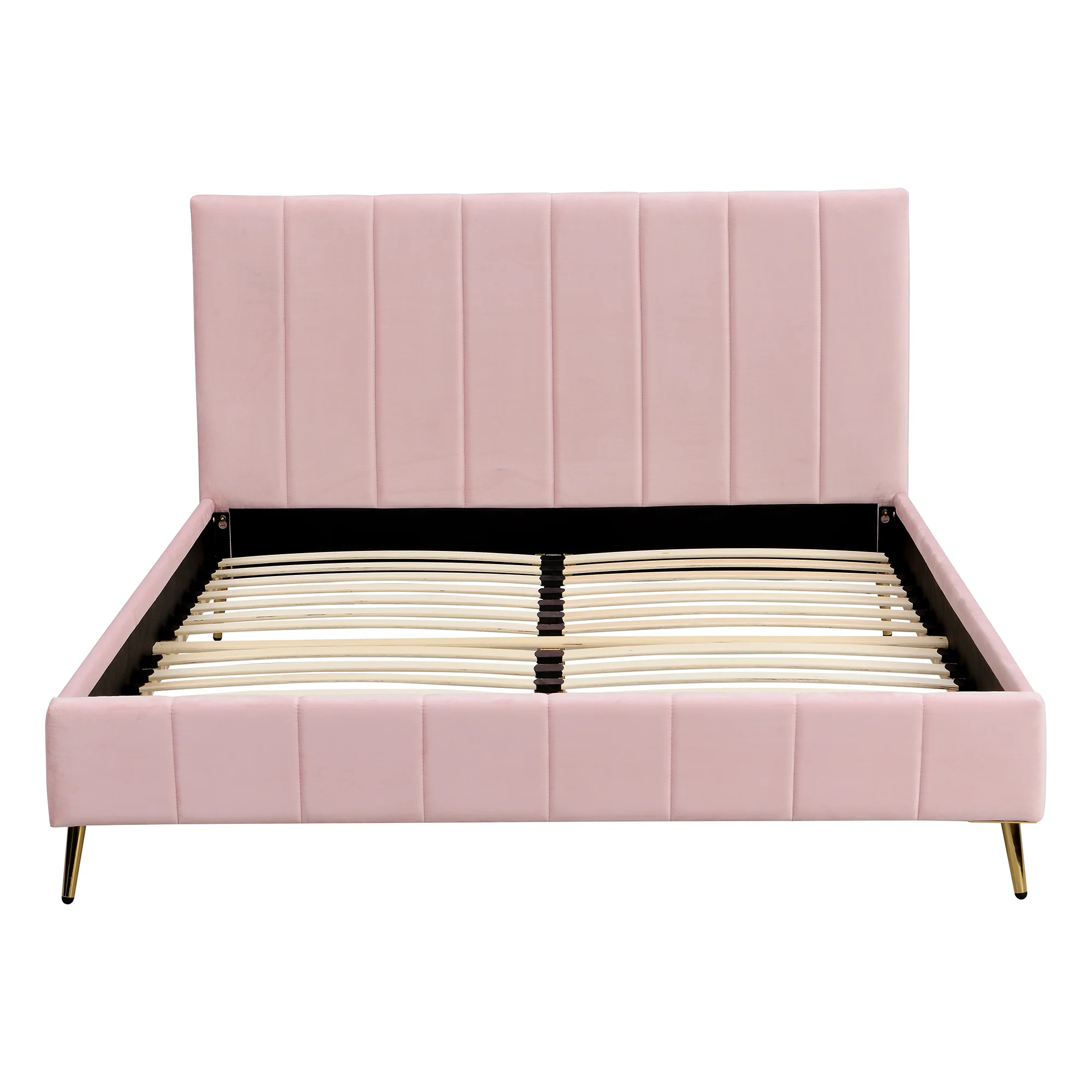 Sylvie Velvet Upholstered Bed Frame with Golden Chrome Legs, Pink Velvet - Image 6
