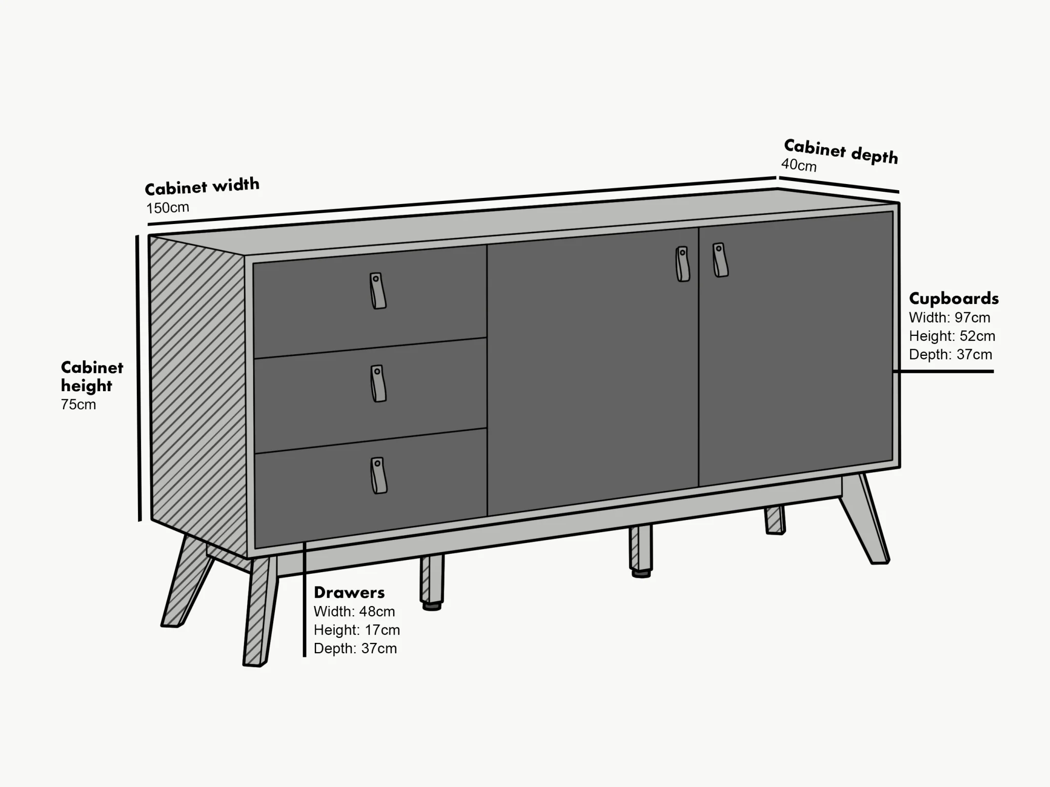 Tallis Two Tone Sideboard with 2 doors and 3 drawers - Image 5