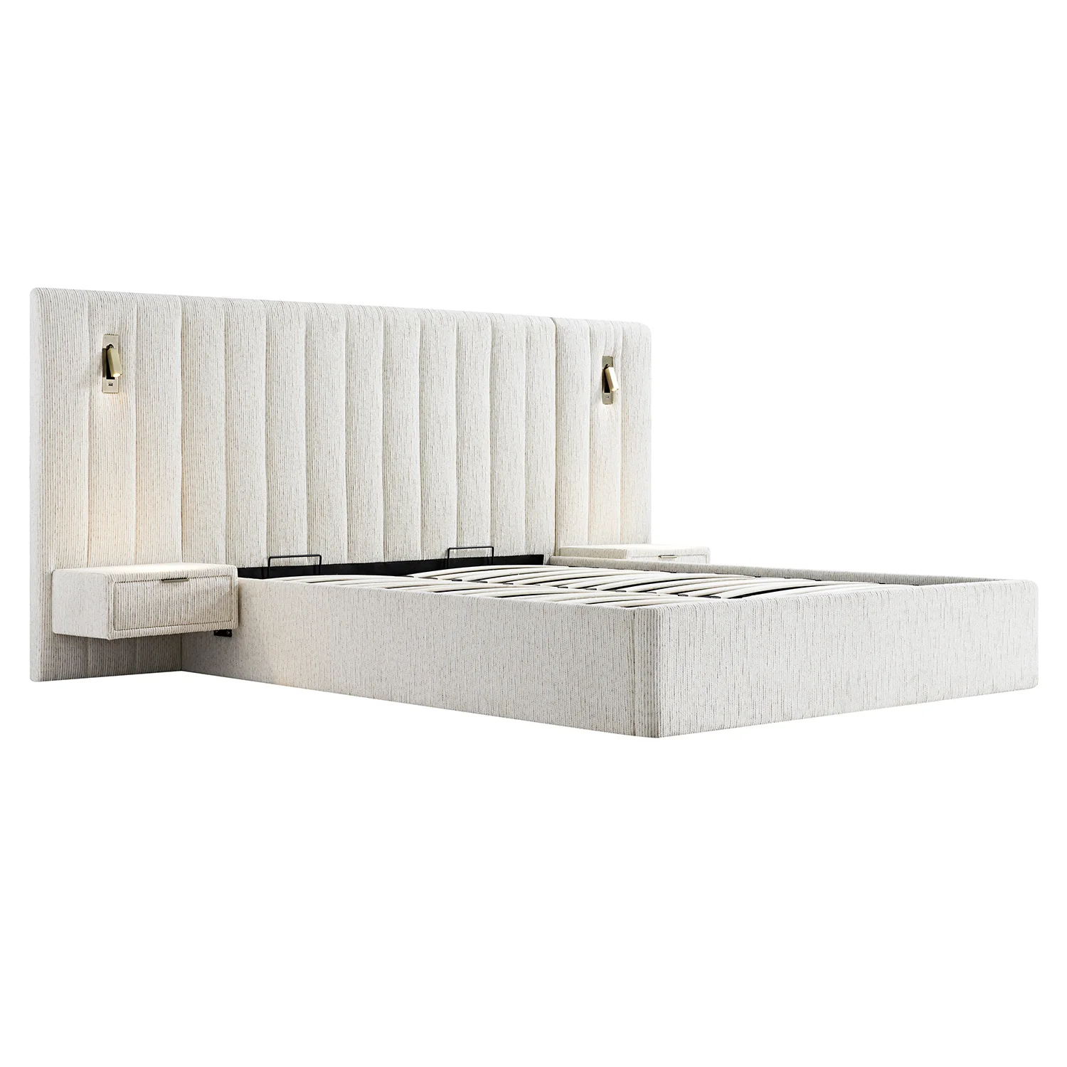 Tremezzo Oversized Ottoman Storage Bed, Beige Textured Fabric - Image 14