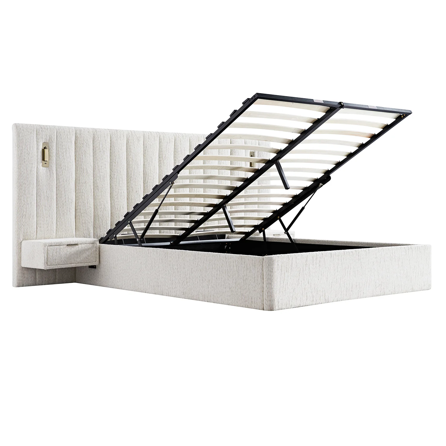 Tremezzo Oversized Ottoman Storage Bed, Beige Textured Fabric - Image 15