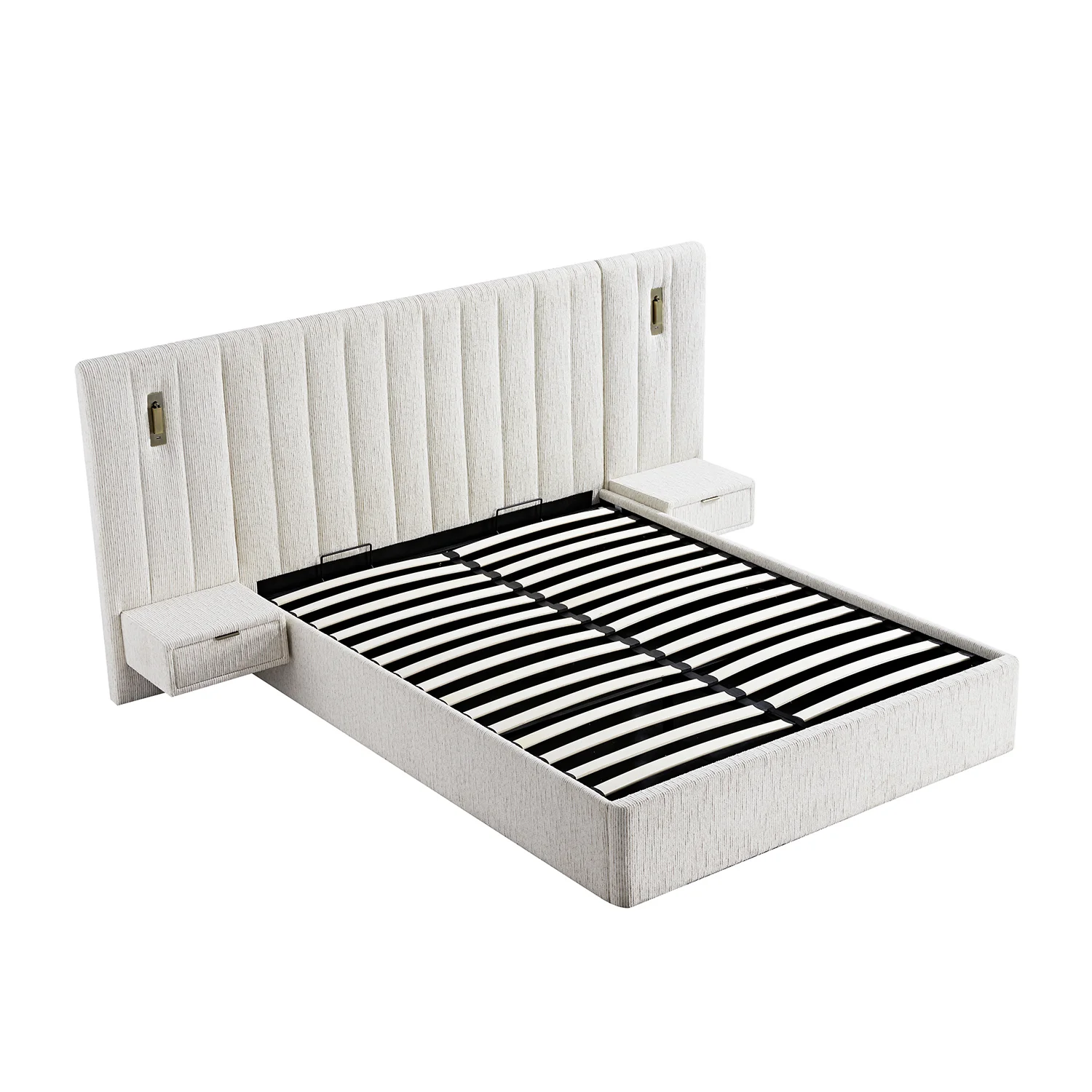 Tremezzo Oversized Ottoman Storage Bed, Beige Textured Fabric - Image 16